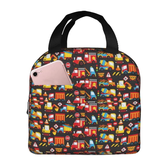 Easygdp Construction Truck Bolsa Térmica Premium - Tela Oxford Impermeable, Gran Capacidad, Bolsillo Frontal, Unisex para Trabajo, Escuela, Actividades al Aire Libre y Picnics