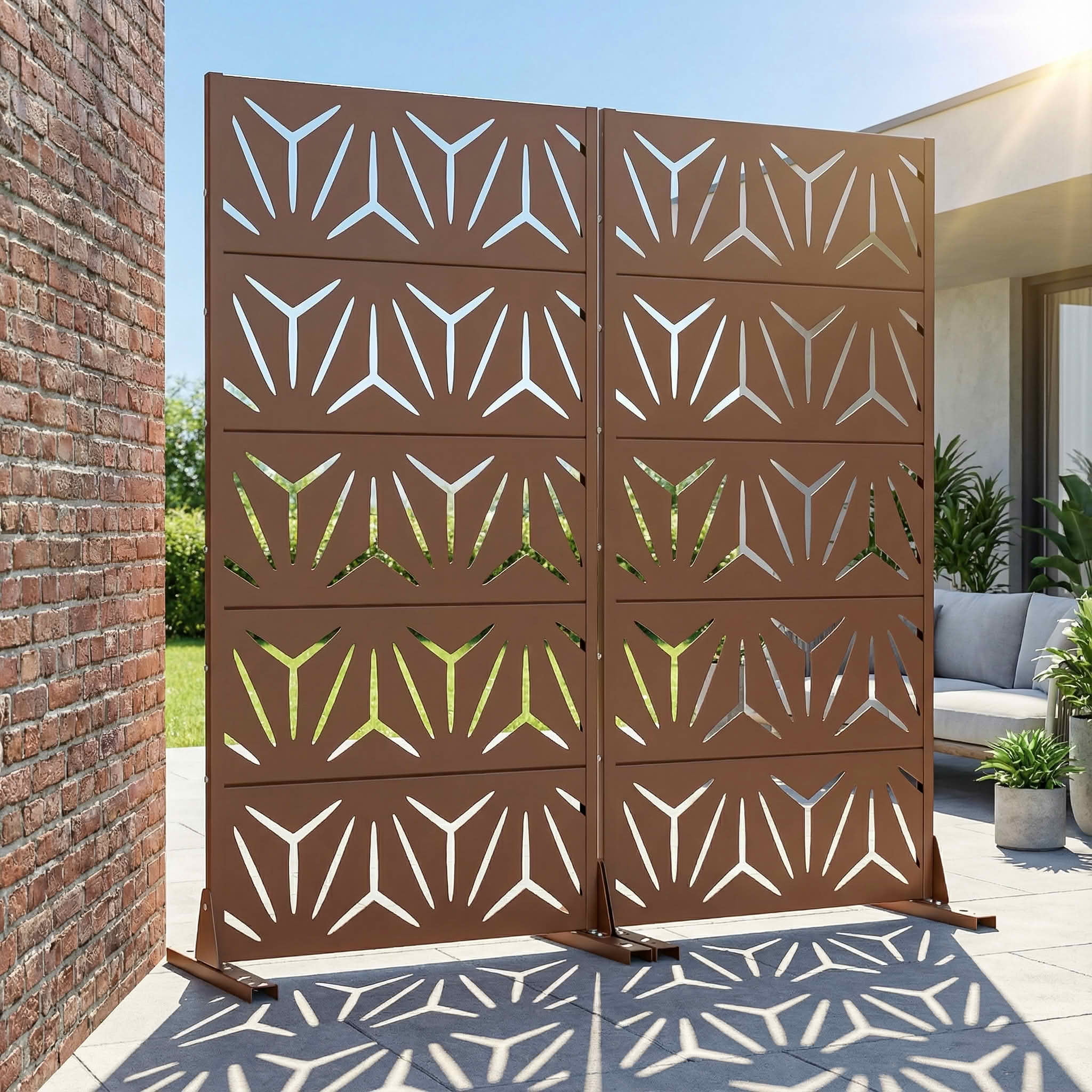 MAYEERTY 59x30 Brown Double-sided Outdoor Natural Privacy Panel Screen, 5 Piece Set Natural Folding Divider for Backyard and Garden