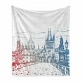 thumbnail image 1 of Prague Soft Flannel Fleece Throw Blanket, Charles Bridge View with Architecture Old European Buildings, Cozy Plush for Indoor and Outdoor Use, 50" x 70", Vermilion Blue, by Ambesonne, 1 of 6