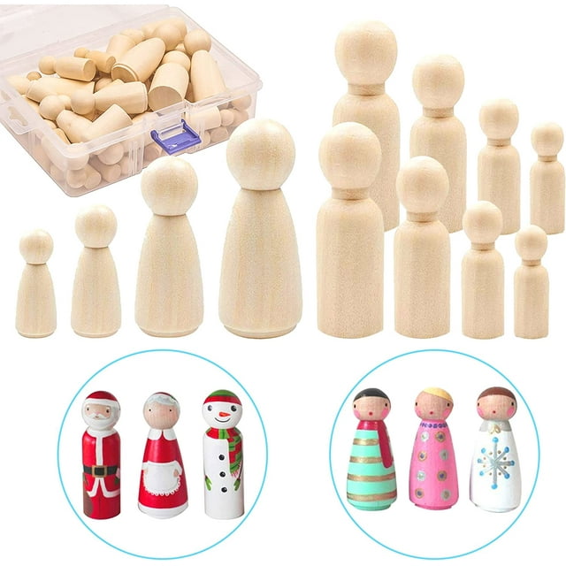 ZHAOCHENG 50 Piezas Figuras de Madera para Pintar, Figuras Familiares de Madera Muñecas para Pintar Manualidades, Pequeñas Figuras de Madera DIY Hombre Mujer Niño Niña Niños para Navidad Boda Cumpleañ
