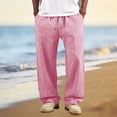 thumbnail image 2 of CONZONE Men's Baggy Linen Pants Wide Leg Pants for Men Trendy Elastic Waist Drawstring Striped Soft Casual Joggers With Pocket, 2 of 6