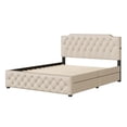 thumbnail image 4 of Queen Size Upholstered Platform Bed,Platform Bed Frame with 2 Drawers and 2 sets of USB Ports on Each Side,Linen Fabric,Beige, 4 of 7