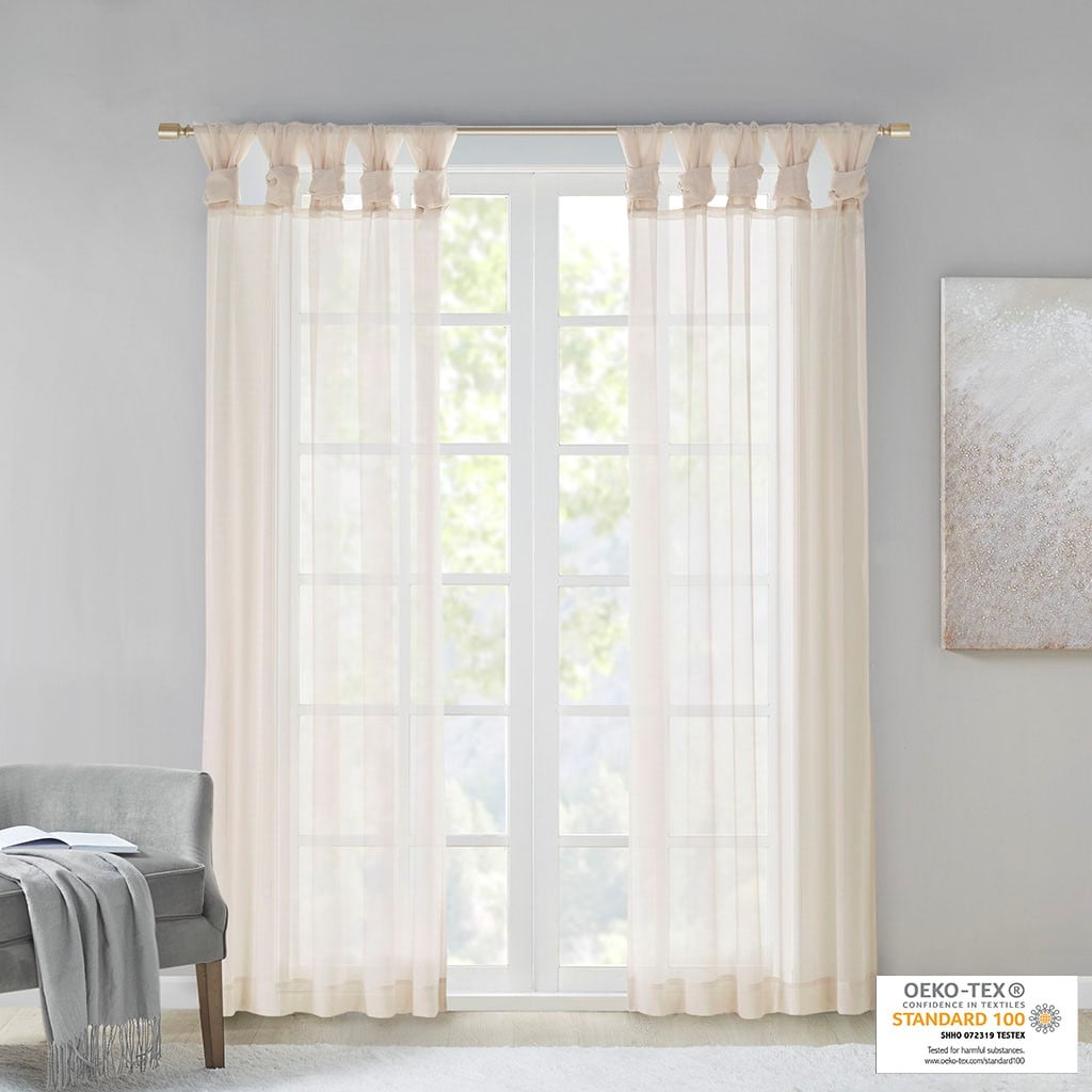 MAYEERTY Polyester Twisted Tab Voile Sheer Top Window Curtain Pair Living Room