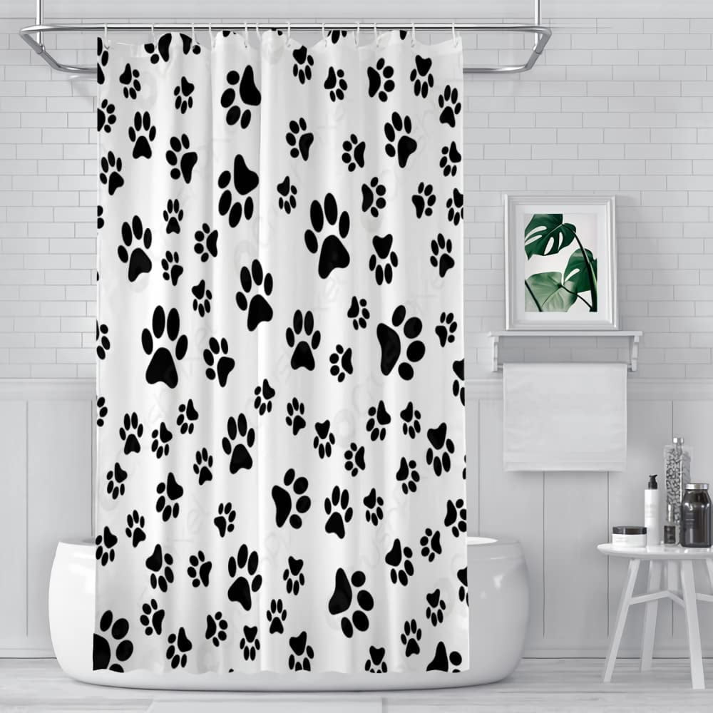 SPXUBZ Dog Paw Print Shower Curtain Cute Cats and Dogs Hand Drawn Paw