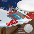thumbnail image 3 of Navy Blue Snowman Christmas Round Tablecloth, Fitted Table Cover with Elastic for 36"-44" Round Tables, Gifts Xmas Tree Winter Snowflake Table Cloth Outdoor Dinning Party Waterproof Tablecloths, 3 of 7