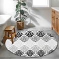 thumbnail image 3 of Black Grey Boho Flowers Round Area Rug 3Ft Washable Small Circle Rugs for Kitchen Entryway, Modern Luxurious Geometric Floral Non-Slip Carpet Floor Mats Indoor Outdoor Carpet Runner Home Decor, 3 of 8