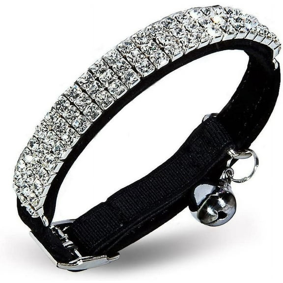 Adjustable soft velvet cat collar with rhinestones and bells