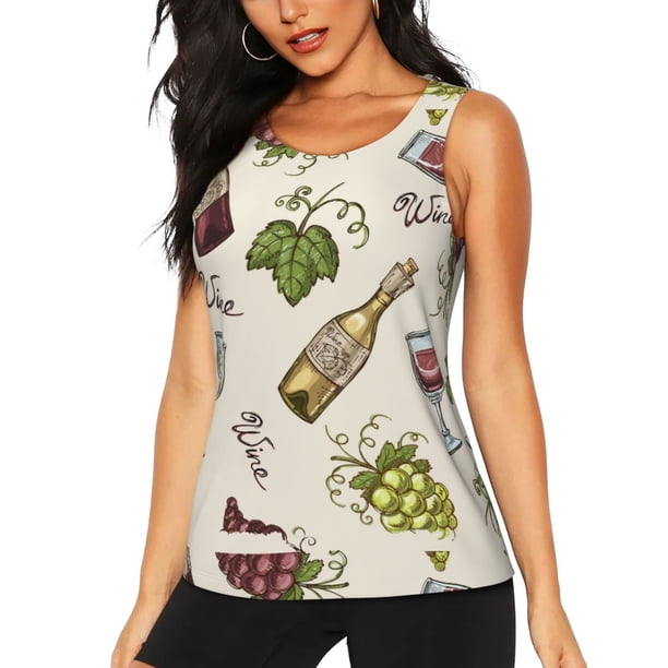 Fotbe Grapes Bbottles Wine Blusas Sin Mangas para Mujer – Estilo Casual, Corte Suelto, Slim-Fit, Cuello Redondo Deportivo, Tops de Verano para Gimnasio y Yoga-Large