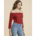 thumbnail image 3 of Moomaya Solid Off-Shoulder Tops, Womens Full Sleeve Casual Vacation Top, 3 of 9