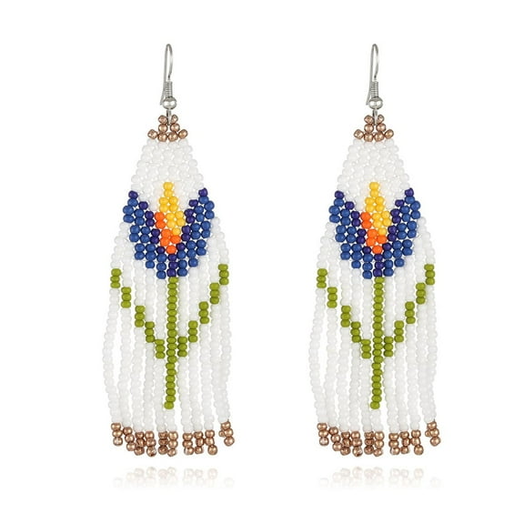 Boho Native Long Sunflower Tree Tassel Beaded Earrings for Women Tribal Ethnic Native Seed Beads Fringe Drop Dangle Earrings,Colorful Chandelier Earrings Statement Handmade Jewelry