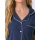 thumbnail image 5 of Conjunto de pijama para mujer INSPIRE CHIC, botón, suave, de manga corta, ropa de dormir, pantalones largos, conjunto de dos piezas, color marino, 5 of 6