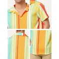 thumbnail image 6 of Unique Bargains Men's Summer Striped Shirt Short Sleeve Button Down Beach Shirts 2XL Orange Green Yellow, 6 of 6