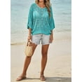 thumbnail image 4 of Womens Summer 3/4 Sleeve Off Shoulder Crochet Cover Up Top Sweater Shirts Mesh Boho Beach Swimsuit Coverup, 4 of 7