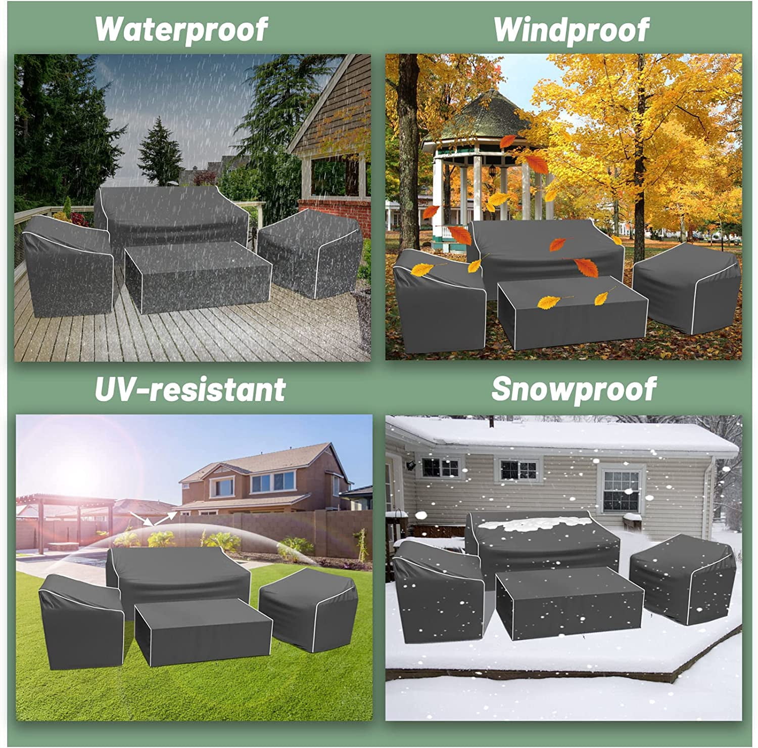 Patio Furniture Covers, 4-Piece Outdoor Cover Waterproof for Loveseat, Chair and Coffee Table, 500D Heavy Duty, Grey