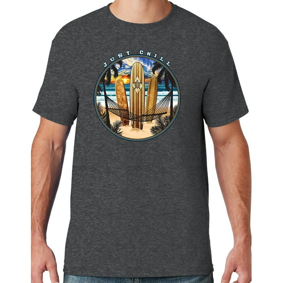 Mens Manu Bay Surf Company JUST CHILL SURFING T-shirt, 5XL Black Heather