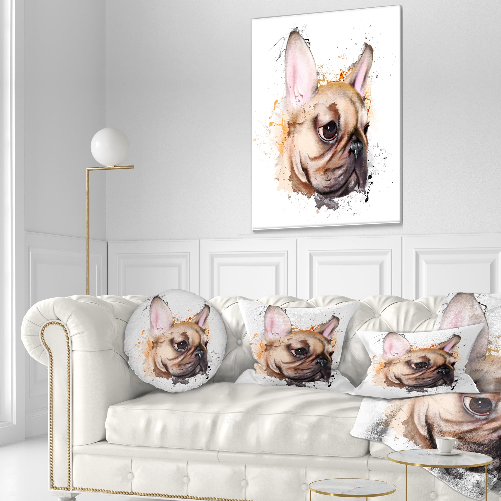 Designart Brown Watercolor French Bulldog - Animal Throw Pillow - 12x20