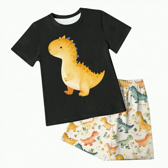 Teen Boy Clothes Toddler Baby Boys Summer Outfits Kids Dinosaur Print Short-sleeved Running Suit 1t 2t 3t 4t 5t 6t Tee & Shorts Set T Shirts Tops 2-Piece