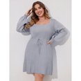 thumbnail image 3 of Women's Plus Size Elegant Square Neck Sweater Dress Midi Casual Tie Waist Dress, 3 of 5