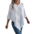 thumbnail image 2 of Women Knit Poncho Sweater Irregular Hallow Out Cape Casual Fashion Knitted Shawl Wraps Fall Winter White M, 2 of 10