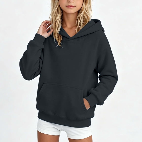 Unisex Boys Girls Fleece Lined Hoodies with Pocket Solid Long Sleeves Pullover Sweatshirt Casual Warm Fall Winter Top Clothes Black 3-4 Years