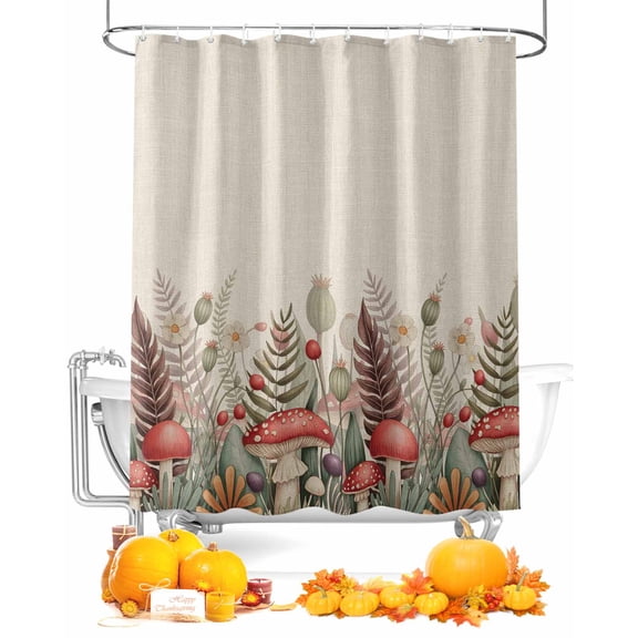 Thanksgiving Shower Curtain Set ,Waterproof Fabric Shower Curtains Fall Mushroom Leaves Shower Curtains for Bathroom,Bathroom Decor 36"x78"