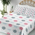 thumbnail image 5 of Ambesonne Nautical Fitted & Top Sheet Set with Shams, Ship Helm Waves Retro, Red Blue, 5 of 8