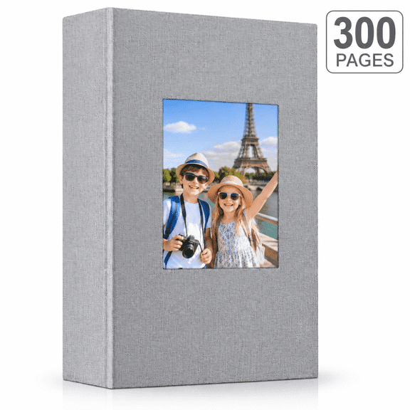 4x6 Photo Album with 300 Pockets, Linen Cover Slip-in Memory Book with Front Window, White Pages, Vertical Scrapbook for Wedding, Family, Anniversary.