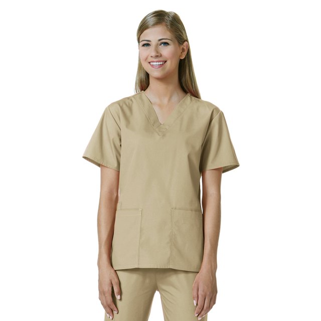 Maevn Womens Core Classic V-Neck TopKhakhi, XX-Small