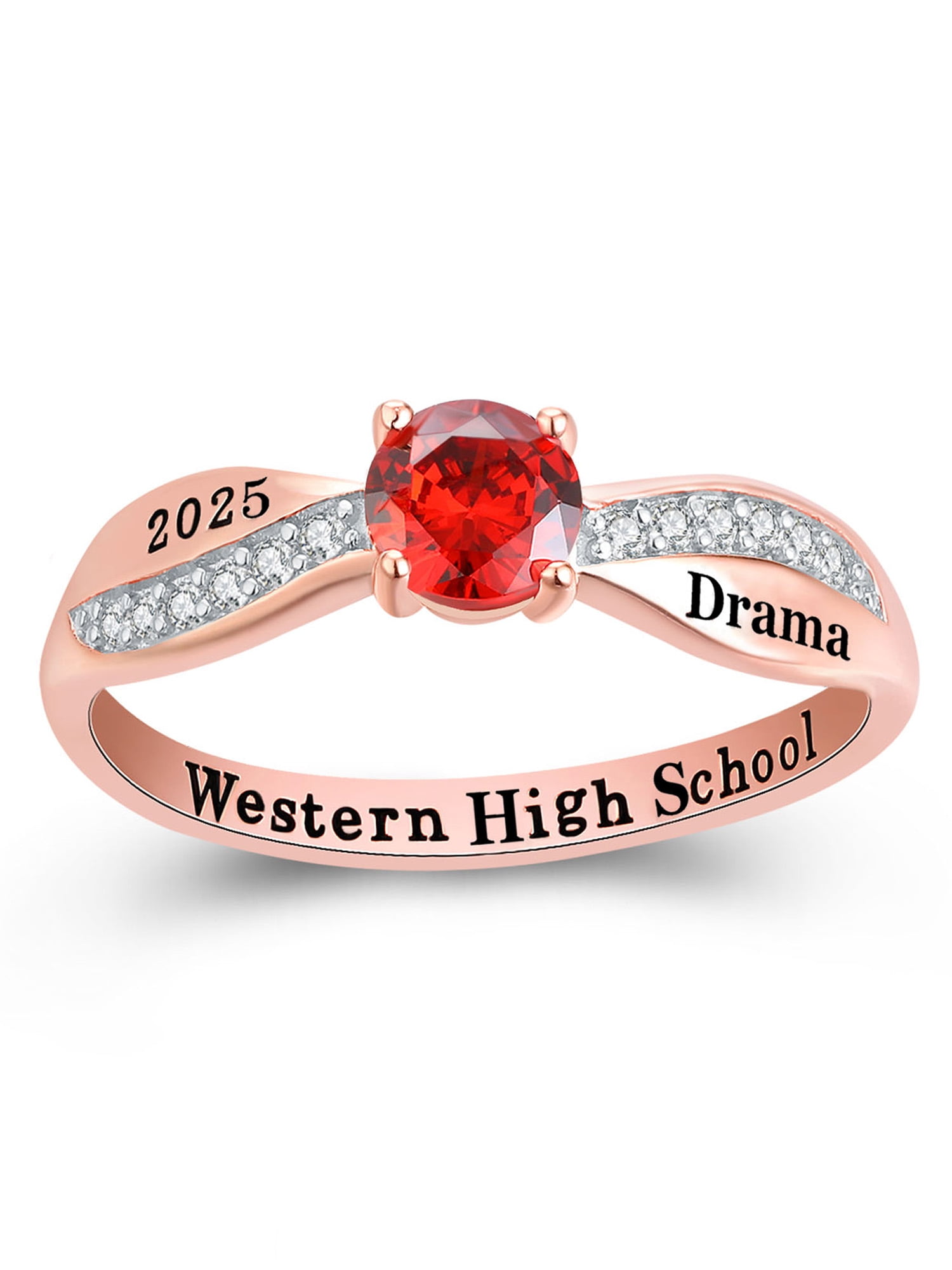 Mementos USA Custom Class Rings Sterling Silver for Women High School and College-Rose Gold-Dainty
