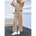 thumbnail image 5 of Womens Striped 2 Piece Set Short Sleeve T Shirts Wide Leg Pants Matching Lounge Sets with Pockets Dark Brown S, 5 of 8