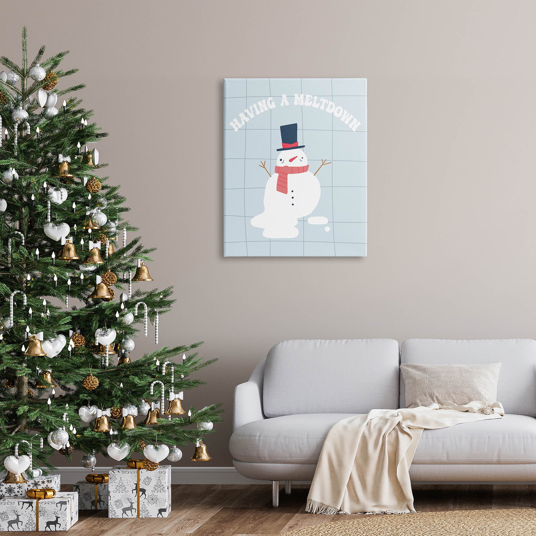 Having A Meltdown Funny Snowman Holiday Graphic Art Gallery Wrapped Canvas Print Wall Art