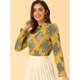 thumbnail image 2 of Blusa Elegante Floral Allegra K Cuello de Volantes Amarillo Gris S, 2 of 5