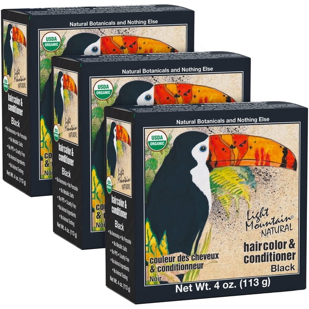 Light Mountain Henna Color y acondicionador para el cabello – Tinte para el cabello negro para hombres/mujeres, polvo de hoja de henna orgánico y botánicos, color de cabello semipermanente sin químico