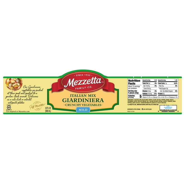 Mezzetta Italian Mix Mild Giardiniera, Pickled Veggies, 32 fl oz