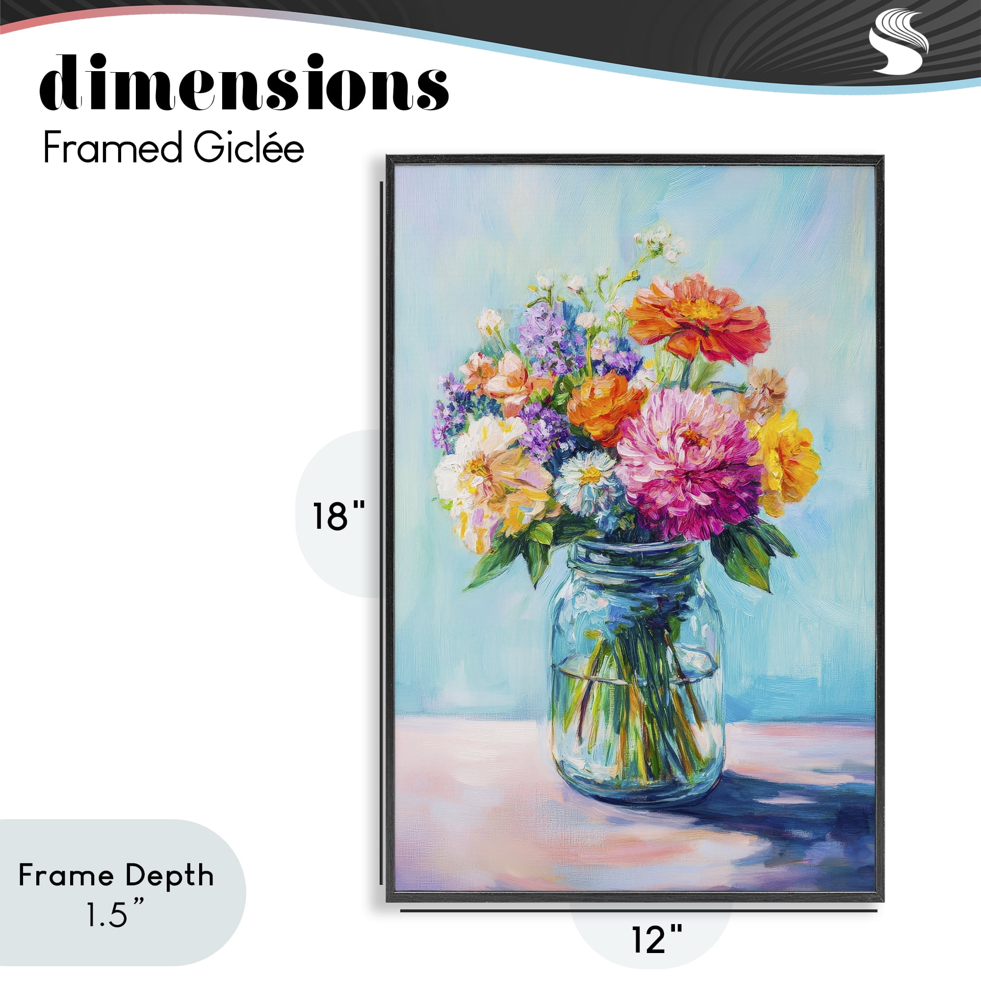Stupell Industries Vibrant Country Jar Bouquet Black Framed Giclee Art, design by Petal Prints Design