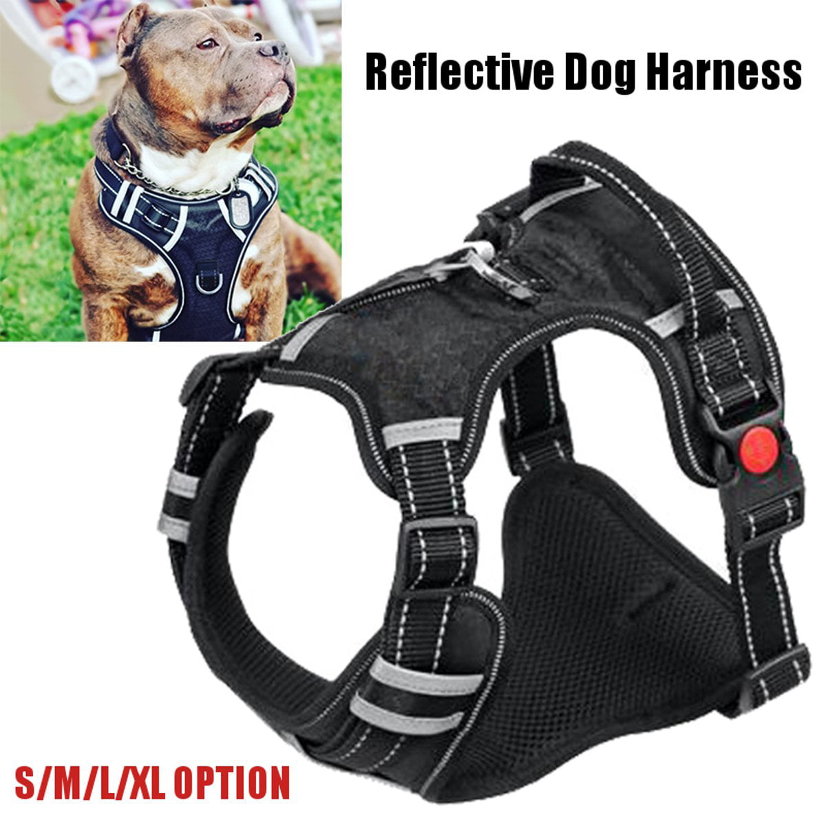 No Pull Nylon Quick Fit Reflective Service Dog Harness Vest Strong Adjustable 