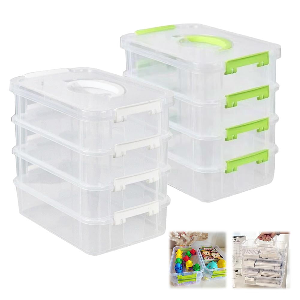 4-Tier Stackable Storage Container Box, Plastic Organizer Box Storage Case for Kids Toys, Art Crafts, Jewelry, Supplies, Fuse Beads, Washi Tapes