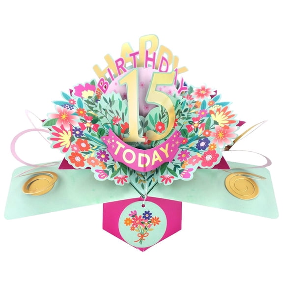 Happy 15th Birthday 15 Today Pop-Up Greeting Card Love Kate's Pop Up Cards Her