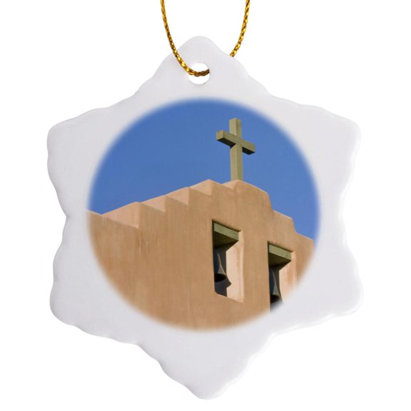 3drose, New Mexico, Santa Fe, Adobe Style Church - Us32 Rti0125 - Rob Tilley, 3 inch Snowflake Porcelain Ornament