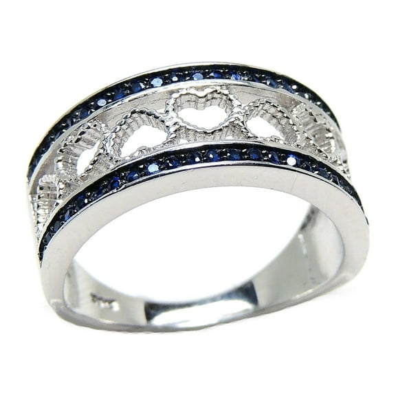 Lacy Hearts Band Ring Sterling Silver Blue Cz Womens Ginger Lyne Collection Size 6