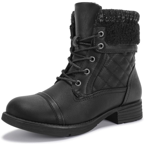 Womens Combat Boots Lace-up Ankle Boots Warm Booties All Black US 8