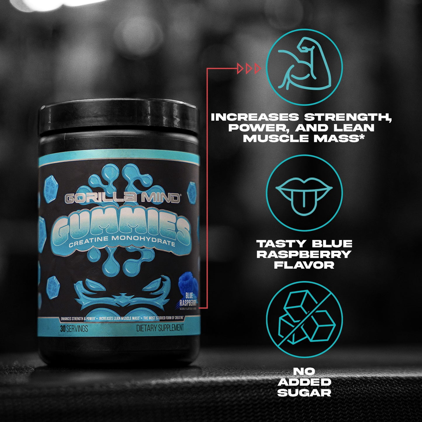 Gorilla Mind Creatine Gummies, 5g Creapure® Creatine Monohydrate, No Added Sugar, Blue Raspberry Flavor, 120 Count