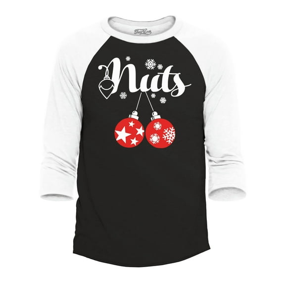 Shop4Ever Men's Chest Nuts Funny Couples Matching Christmas Raglan Baseball Shirt XXX-Large Black/White