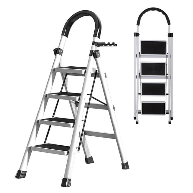 Escalera Plegable Tipo Tijera de 4 Peldaños Antiderrapante blanco