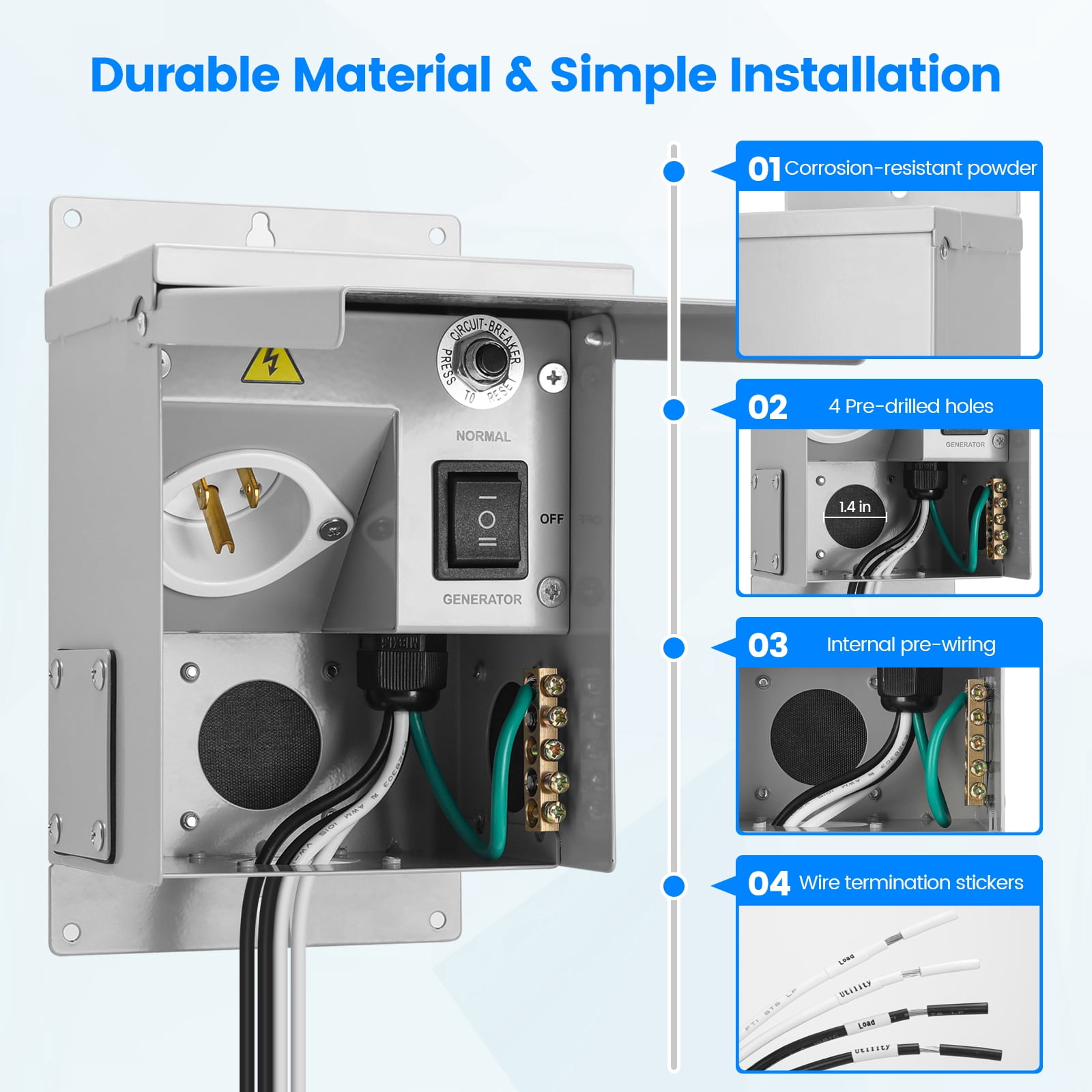 Briidea 15 Amp 120V Steel Generator Manual Transfer Switch with Circuit Breaker