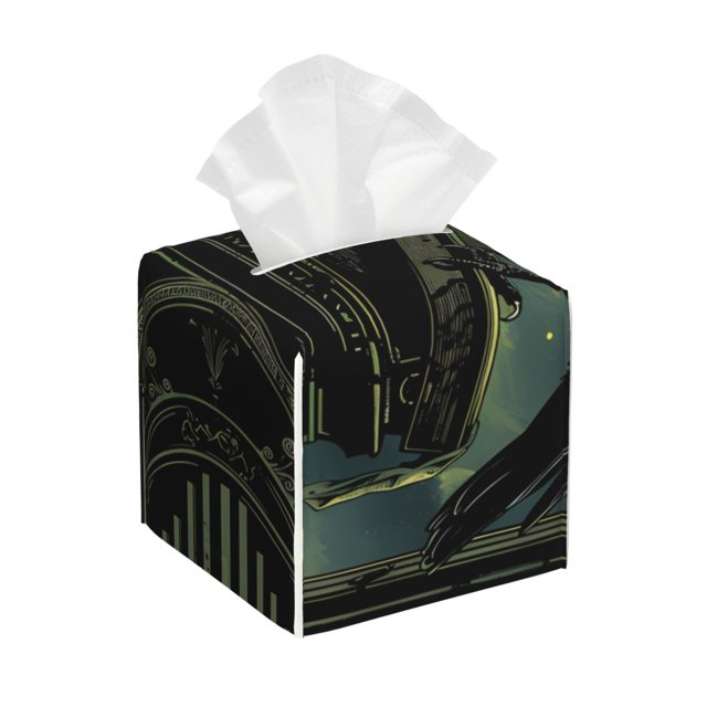 Balery MoonNight Sky Crow Porta Pañuelos de Cuero con Estampado – Funda Moderna Cuadrada para Caja de Pañuelos, Dispensador 5x5x5''