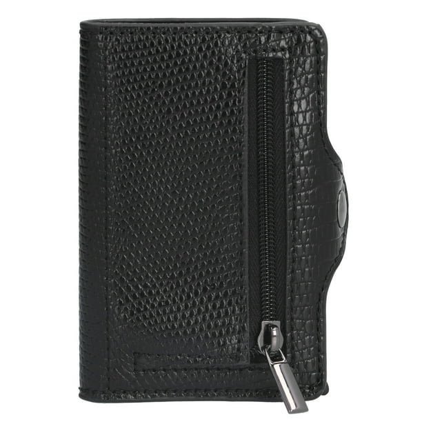 Cartera para tarjetas de crédito, de metal PU, RFID, automática, de apertura, antirrobo, para hombre y mujer, con estampado de lagarto, color negro.