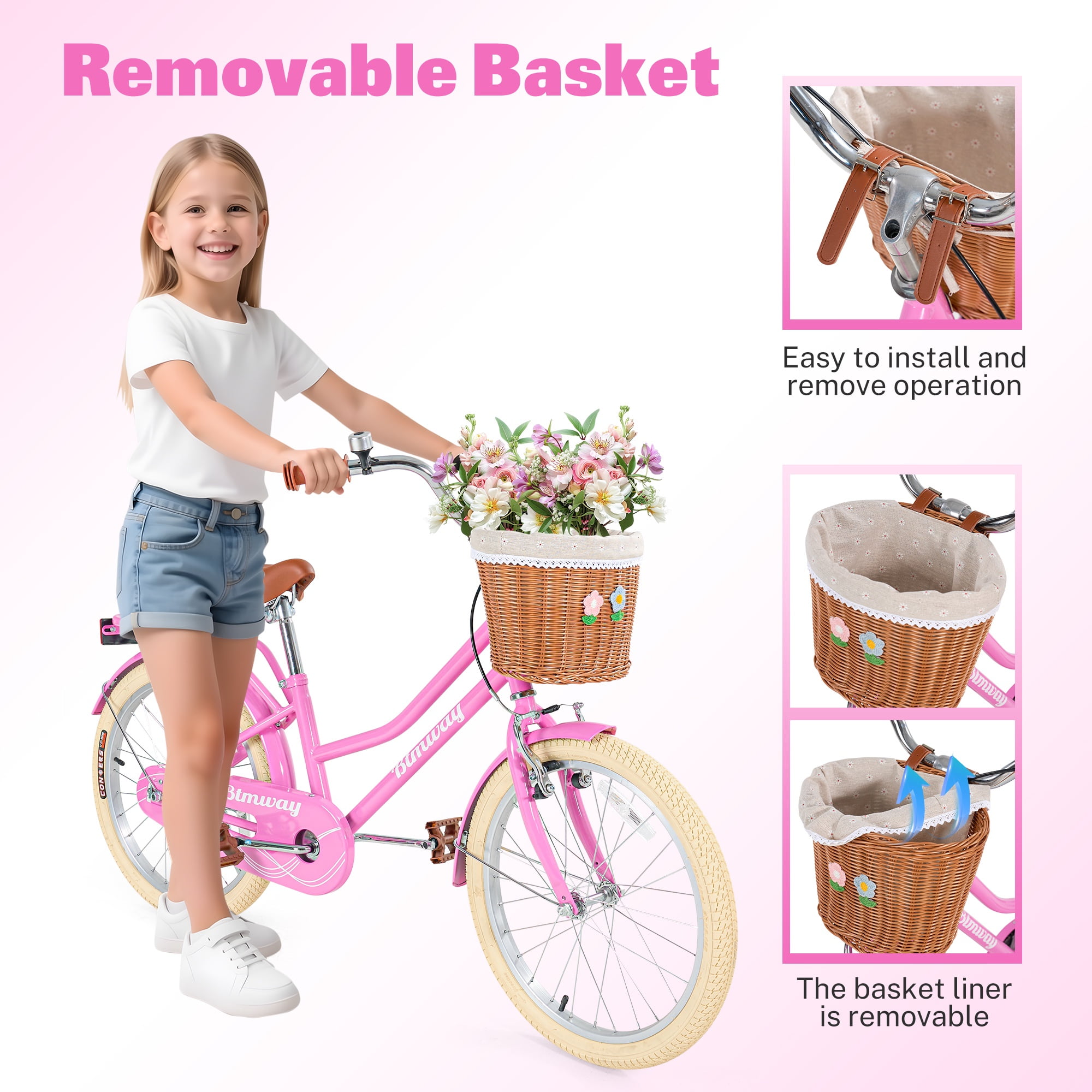 Youth Pink Single-Speed Bike for Girls 7-10 Years Old with