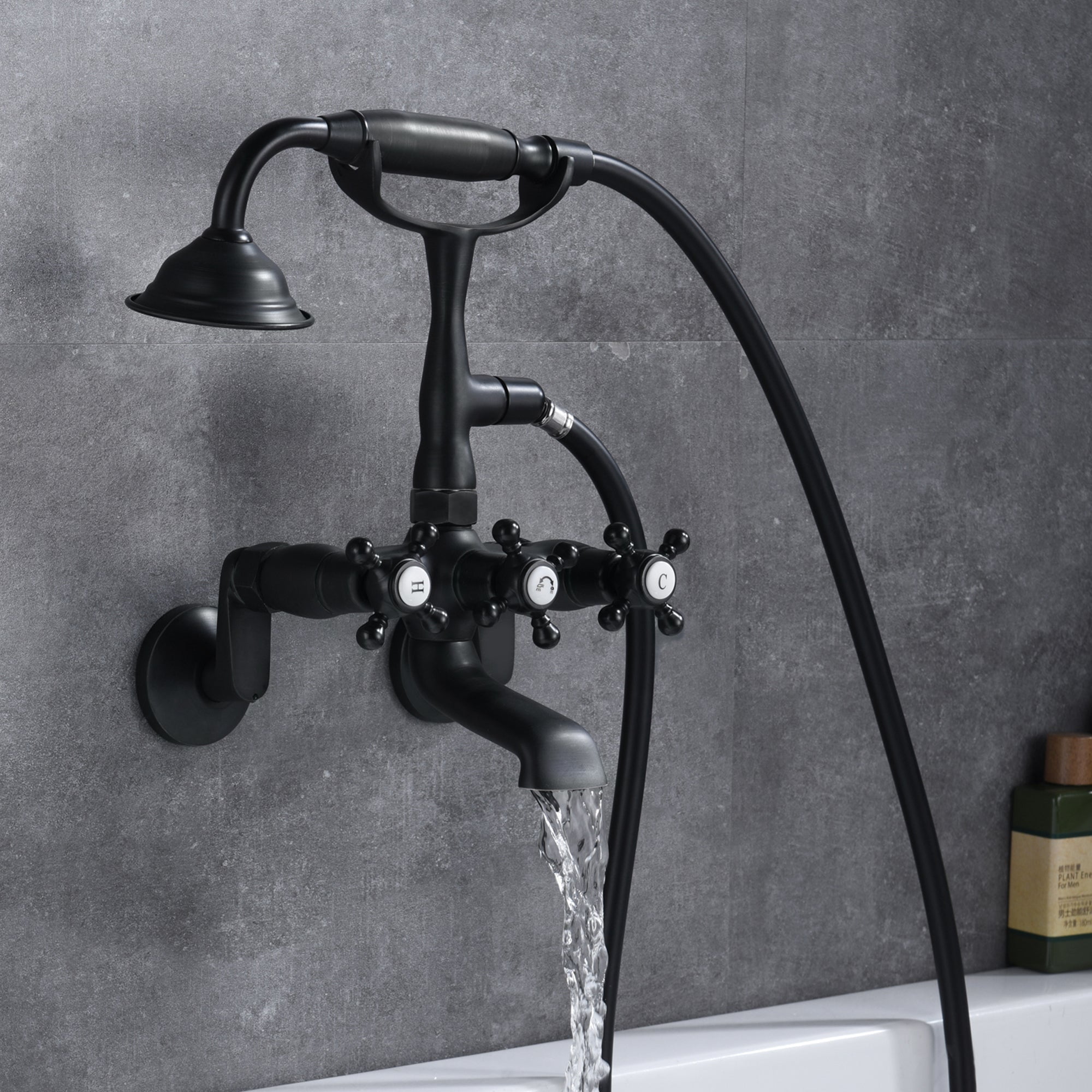 sumerain Vintage Wall Mount Clawfoot Tub Faucet Matte Black with Hand Shower, 3" to 9" Adjustable Holes Distance