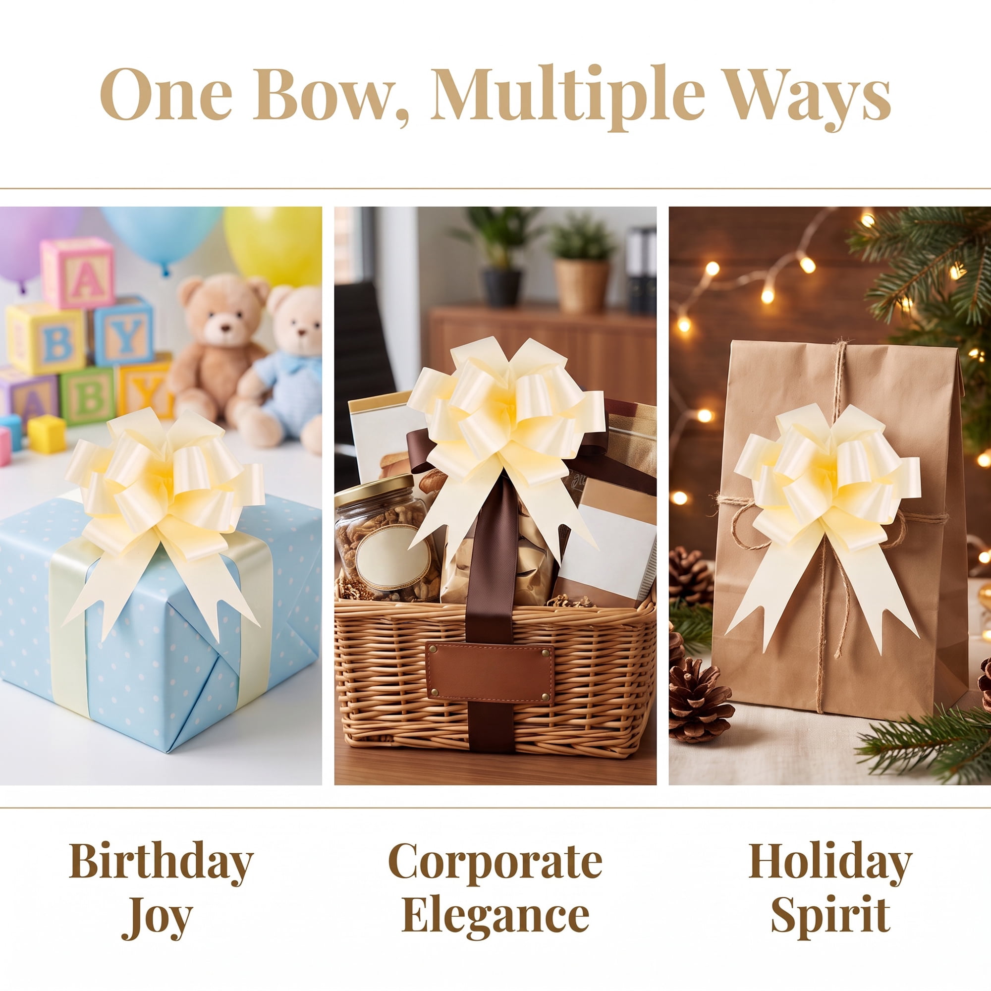 Unique Bargains Crush-Resistant Metallic Bows for Gift Wrapping and Decoration Beige